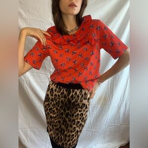 Kenzo Ruffle Neckline Print Top